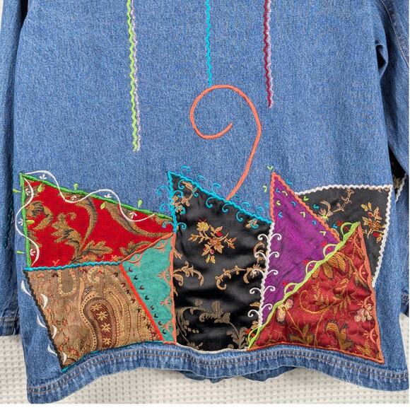 Alex Kim PM Women’s Denim Jacket Patchwork Embroidered Boho Western Jean Blazer - Picture 5 of 5